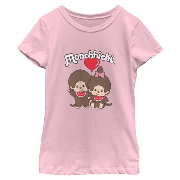 Girls Monchhichi Couple Heart Balloon T Shirt