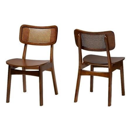 Pemberly Row Walnut Brown Wood and Rattan 2-Piece Dining Chair Set