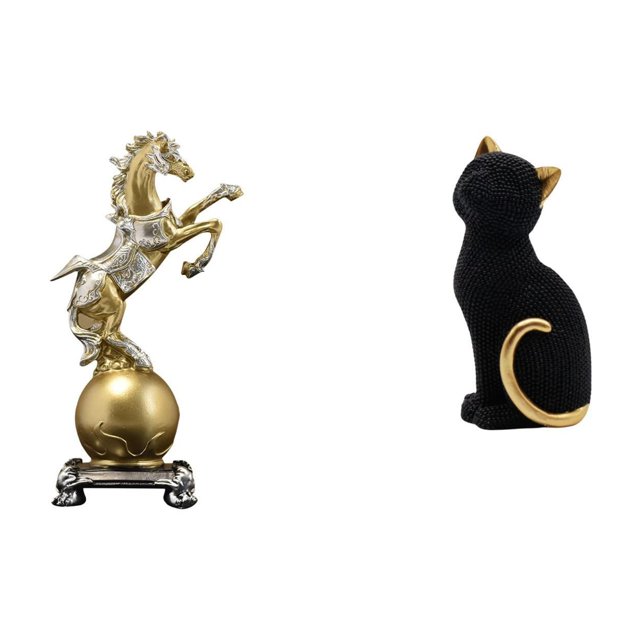 Estatua de caballo y gato de resina moderna, arte artesanal, figura decorativa coleccionable para centro de mesa, estante, sala de estar, oficina, ent