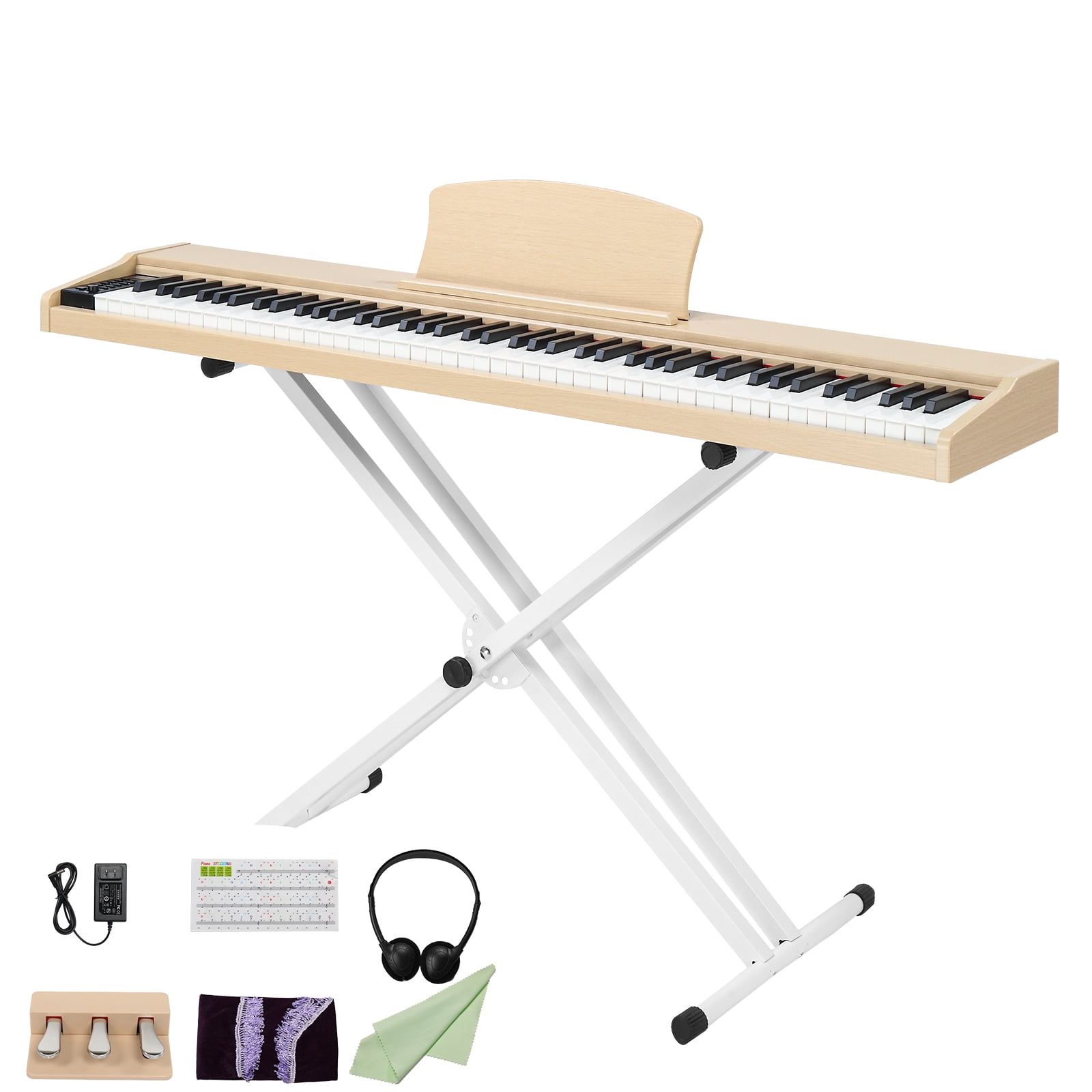 Zimtown Digital Piano with Standard Keyboards, Wooden Sheet Music Rest, Natural Teak