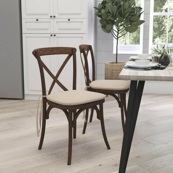 Merrick Lane Stackable Mahogany Finish Wooden Cross Back Bistro Dining Chair with Cushion