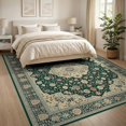 thumbnail image 3 of ODIKA 8'x10' Olive Green Beige Boho Vintage Washable Area Rug Tuscan Medallion Cottagecore Scroll Symmetrical Antique Layout Durable, Non-Slip for Living Room, Under Sectional, Family, 3 of 7