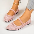 thumbnail image 4 of Pandaie Women's Ballet Flats Closed Pointed Toe Flower Mesh Mary Jane Comfortable Dressy Work Slip on Casual Shoes Pink 7.5, 4 of 7