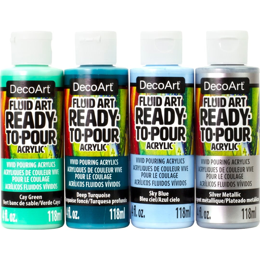 DecoArt FluidArt ReadytoPour Acrylic 4 ounce 4 count Silver Stream