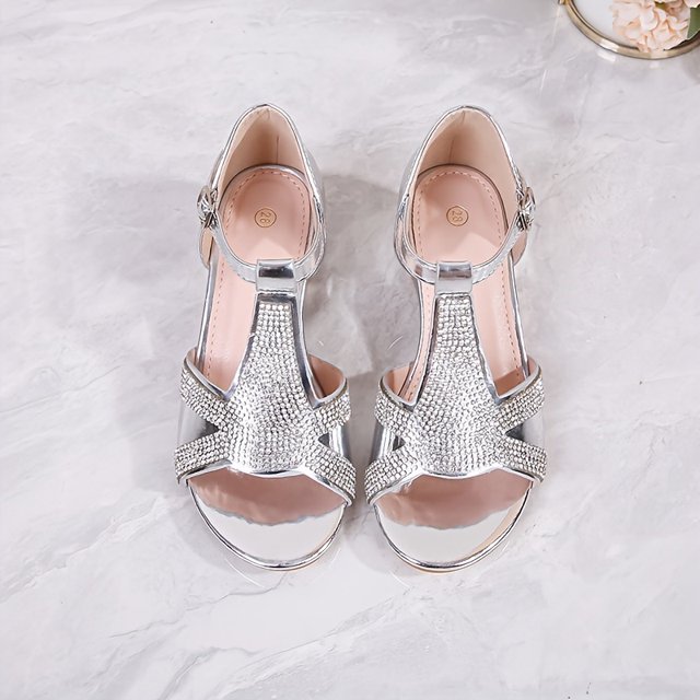 KEINXS Sparkling Princess High Heel Shoes - Girls Shoes with Rhinestone Embellishment Breathable Lightweight Design Open Toe Perfect for Wedding Party Banquet Dressy Occasions and Spe