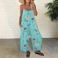 thumbnail image 3 of Guiexla Summer Women Jumpsuit Adjustable Spaghetti Strap Backless Sleeveless Wide Leg Loose Floral Print Deep Crotch Side Pockets Pleated Vacation Beach Jumpsuit, 3 of 7