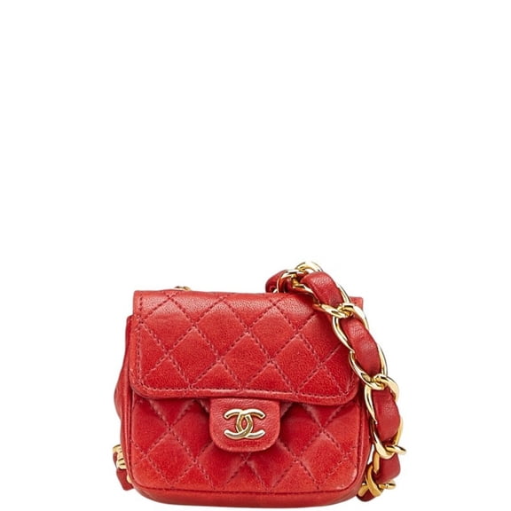 Pre-Owned CHANEL Coco Mark Mini Matelasse Chain Shoulder Bag A2000 Red Lambskin... (Good)