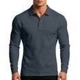 thumbnail image 2 of Xaqiouau Mens Solid Polyester Pique Collared Button Closure Slim Fit Long Sleeve Collared Top Business Casual Daily Commuter Basic Wear Everyday Outfits Dark Gray M, 2 of 9