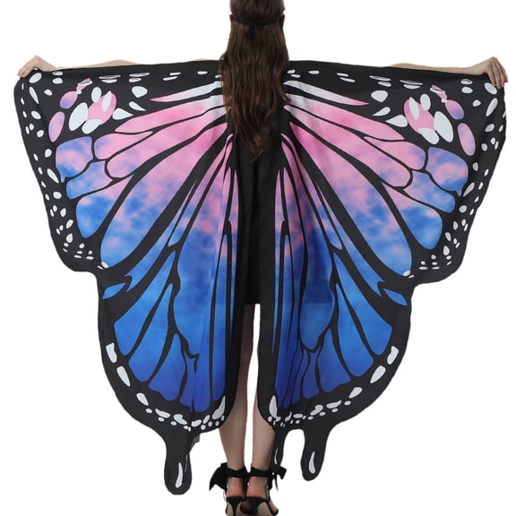 Shawl Wraps for Women LSQii Open Front Cardigan Large Butterfly Wing Shawl Wrap Elegant Halloween Fairy Dress Blanket Sparkle Scarf for Halloween Party Accessory ,Blue