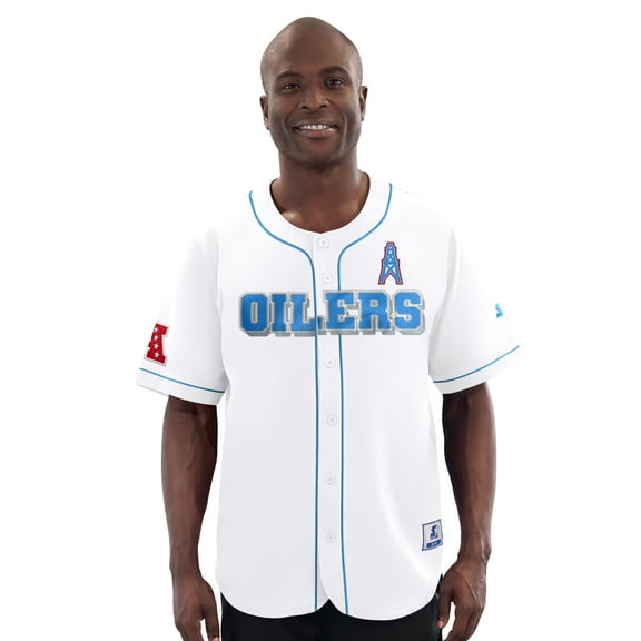 Men's-Starter White Houston Oilers Relay Vintage Full-Button Baseball Jersey