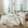 thumbnail image 2 of MooMee Striped Duvet Cover Set Twin 100% Washed Cotton Linen Like Textured Breathable 2-Piece (Almond Milk Grey& White Pinstripes, 68"x90"), 2 of 8