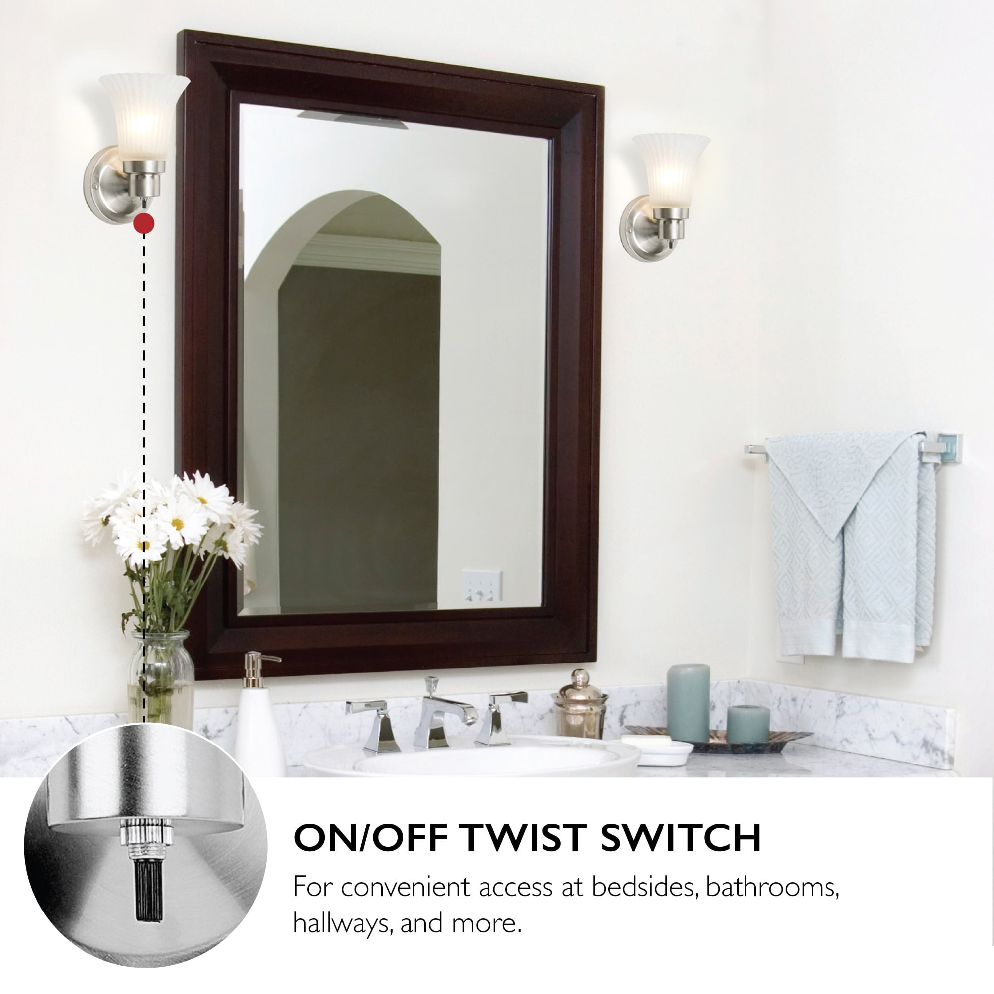 Design House The Village Traditional 1-Light Indoor Dimmable Wall Sconce with Frosted Flute Glass Shade, Satin Nickel