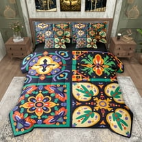 jejeloiu Watercolor Bohemian Flower 7-Piece Twin Bedding Sets,Rainbow Cartoon Floral Bedding Comforter Set For Adult Reversible