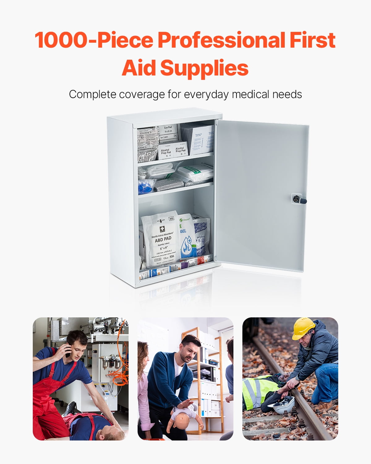 VEVOR 3-Shelf First Aid Cabinet, 1000 Pieces, Large Capacity First Aid Kit, Wall Mounted Medicine Cabinet, OSHA & ANSI 2015 (Class A), Industrial Emergency Metal Med Box, for Business and Worksite