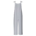 thumbnail image 4 of Lenpel Women's Jumpsuits Plus Size Sleeveless Spaghetti Strap Striped Plaid Straight Leg Rompers Causal Loose Overalls with Pockets, 4 of 5