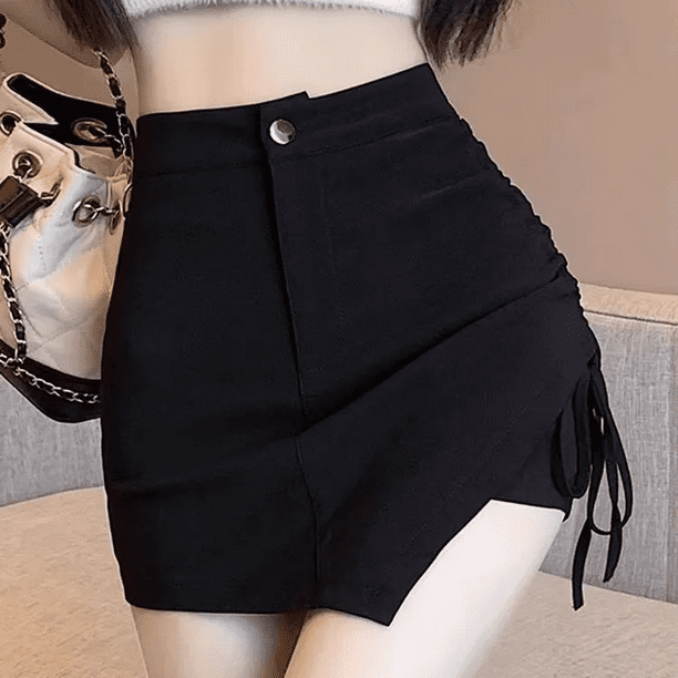 Vestido mini de traje negro para mujer, novedad de verano de 2024, moda sensata, cordón ajustable que cubre la cadera, estilo coreano, falda de línea A