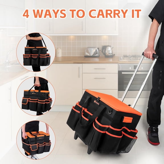 Large Rolling Cleaning Caddy with Wheels and Detachable Trolley, Extra Large Water-Resistant Cleaning Cart for Housekeepers, Cleaning Supplies Organizer with Multi-Pockets Tools Storage