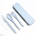 thumbnail image 1 of Yuarrent Juego de vajilla de paja de trigo portátil lavable reutilizable colorido juego de cubiertos para niños hogar preescolar vacaciones cubiertos Mostrada Azul Yuarrent HA028558-02, 1 of 6
