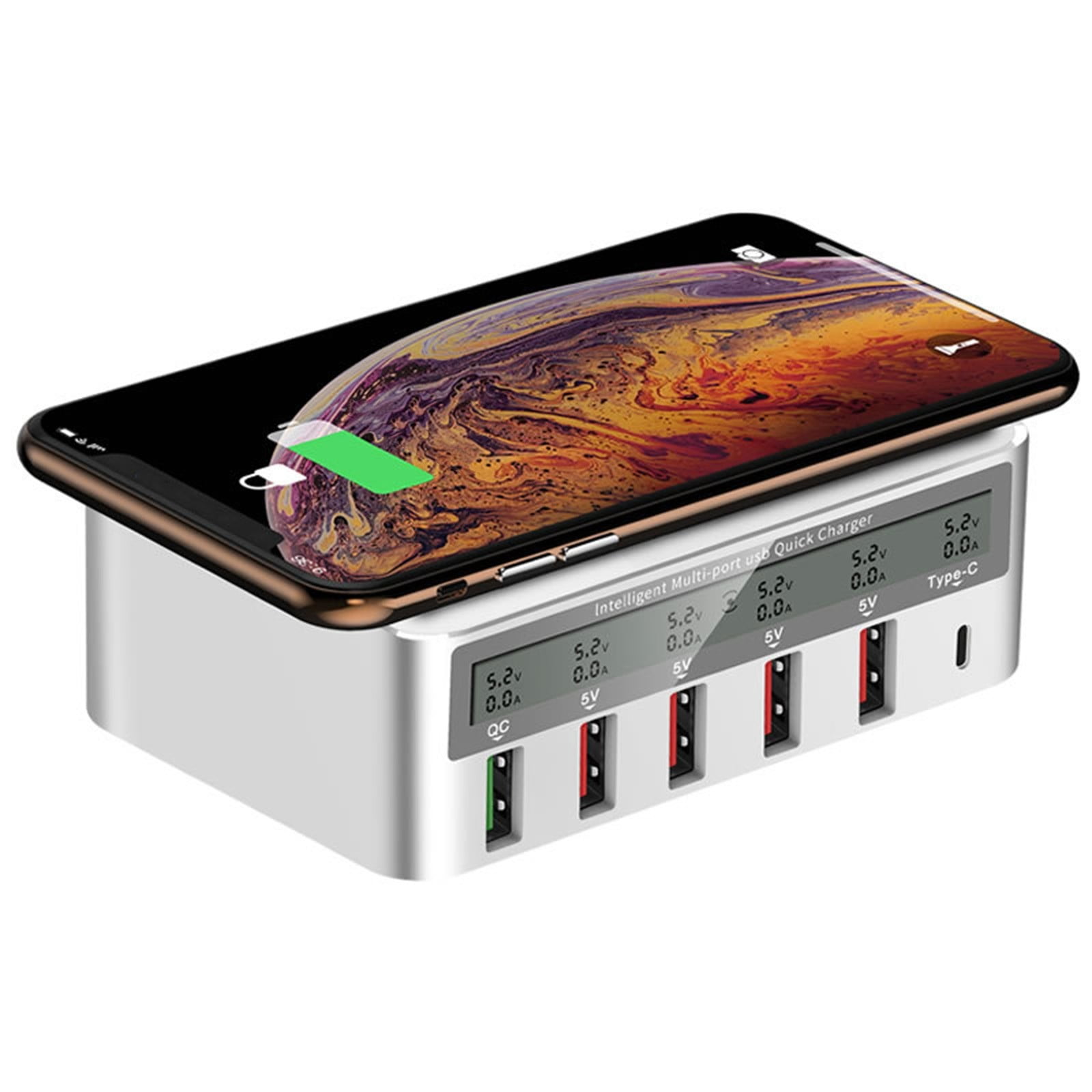 COFEST Wireless Fast Charging HD Display QC3.0 Fast Charging Head Smart USB Phone Charger Multi-port Universal Socket White