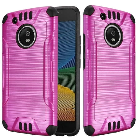 GSA Slim Brushed Hybrid Case For Motorola Moto G5 Plus XT1687 - Hot Pink/Black