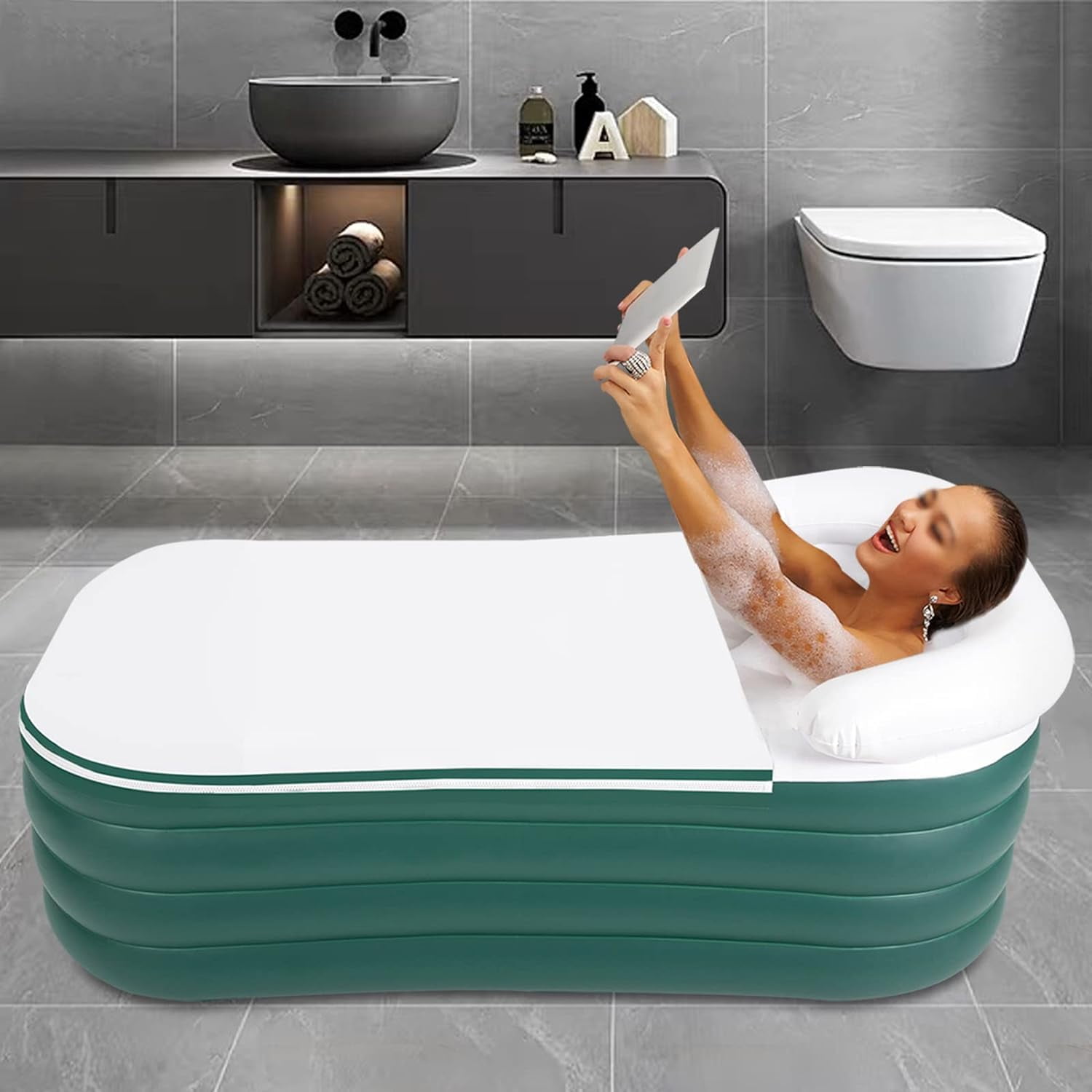 For Adult Spa Inflatable Adult Bath Tub, Foldable Portable Inflatable Soaking Bathtub with Electric Air Pump Blow Up Bathtub