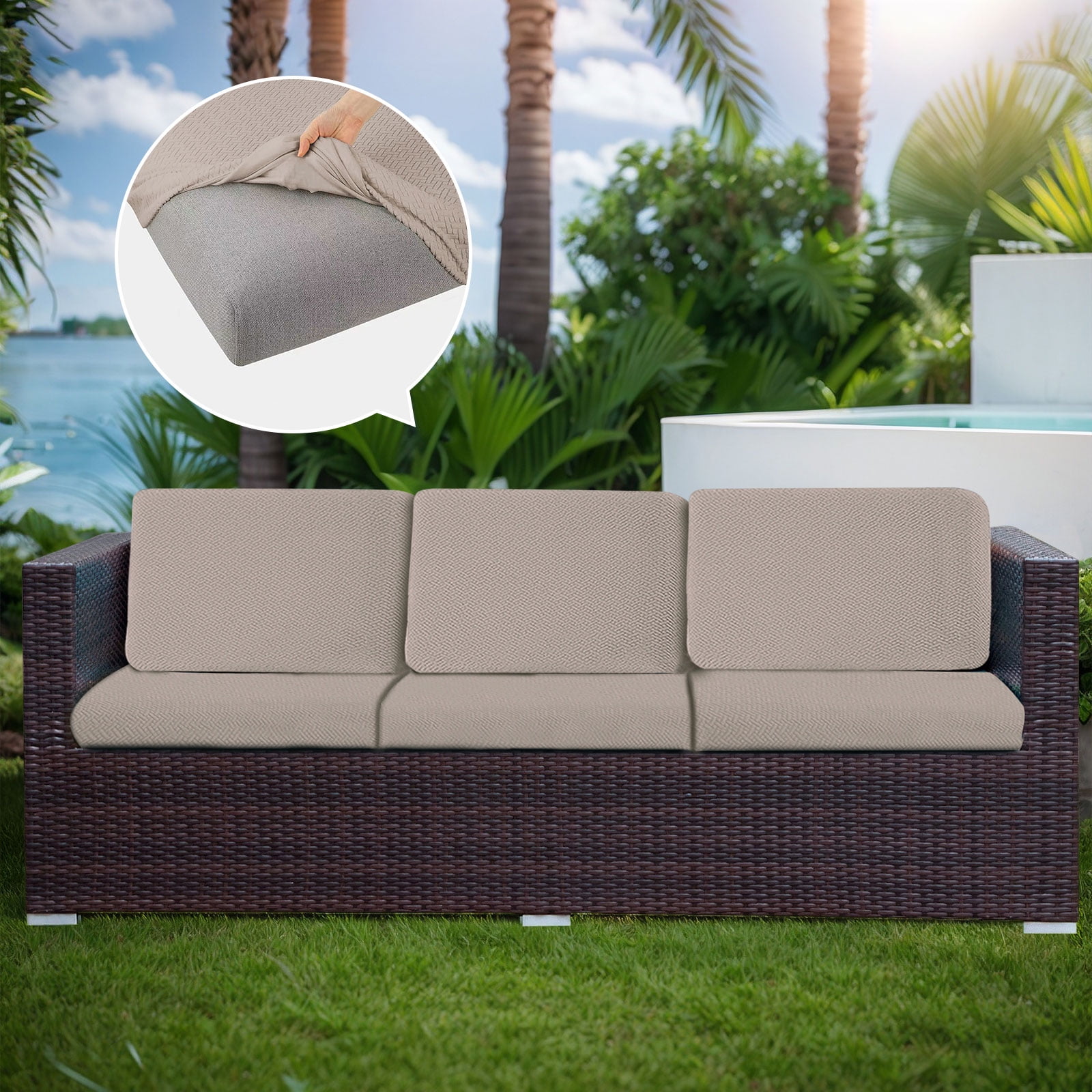 TOPCHANCES 2 Pack Patio Stretch Sofa Cushion Covers, Waterproof Outdoor Furniture Cushion Slipcovers Replacement Chair Seat Protector Covers