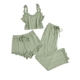 thumbnail image 3 of Pajamas for Women Set 3 Piece Lace V Neck Tank Top Shorts Loungewear Suit Green Xl, 3 of 3