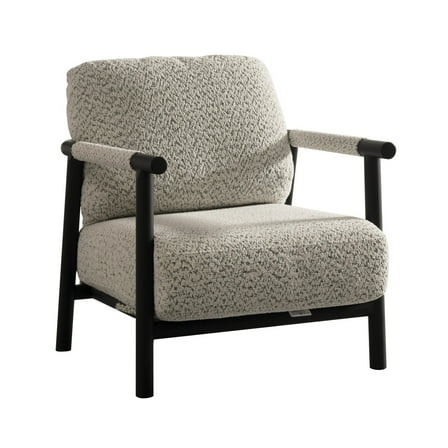 Cid Bali 28 Inch Accent Chair- Gray Polyester- Cushions- Black Metal- Wood
