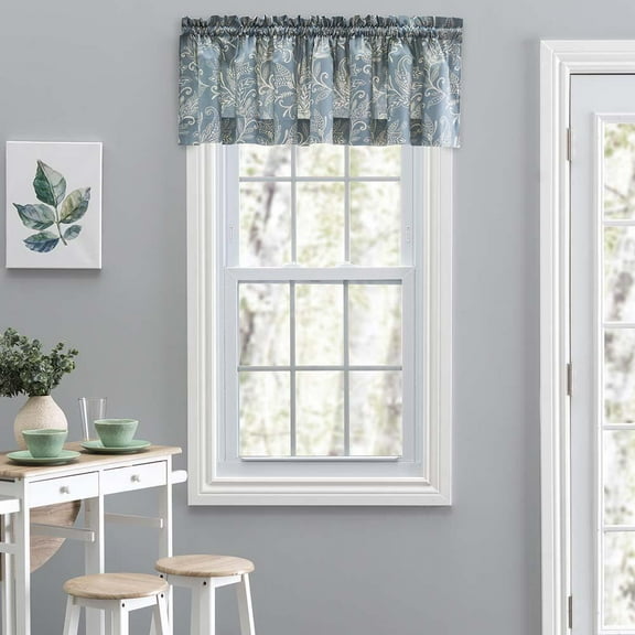 Ellis Curtain Lexington Leaf Pattern on Colored Ground Tailored Valance 58"x15" Blue