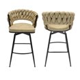 thumbnail image 4 of 38.19'' Bar Stools Set of 2, Swivel Suede Counter Chair with Woven Backrest and Metal Legs, Upholstered Kitchen Island Chairs with Back Footrest for Cafe, Pub, Bar Counter, Light Khaki, 4 of 9
