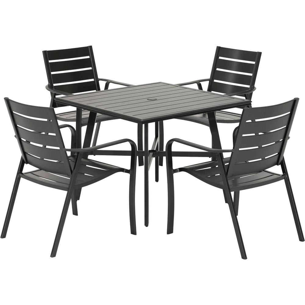Hanover Cortino 5-Piece Commercial-Grade Patio Dining Set with 4 Aluminum Slat-Back Dining Chairs and a 38" Slat-Top Table