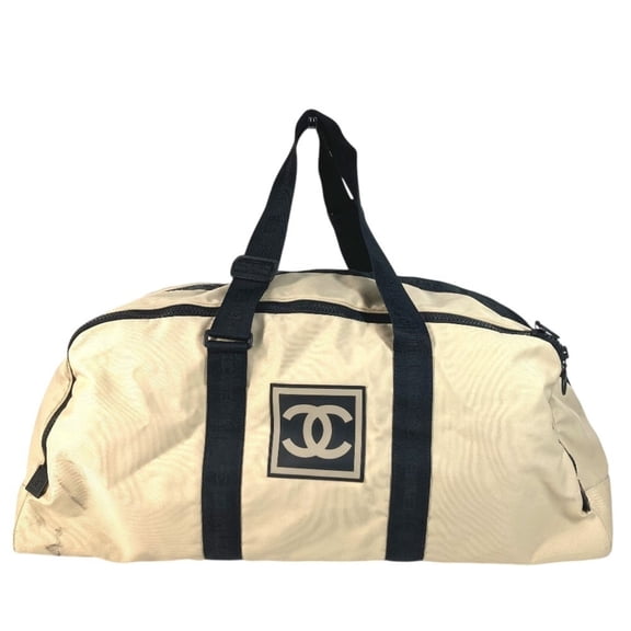 Pre-Owned CHANEL CC Coco Mark Logo Two-Tone Shoulder Bag, Travel Boston Nylon Canvas,... (Fair)