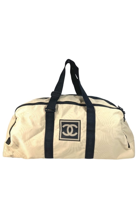 Pre-Owned CHANEL CC Coco Mark Logo Two-Tone Shoulder Bag, Travel Boston Nylon Canvas,... (Fair)