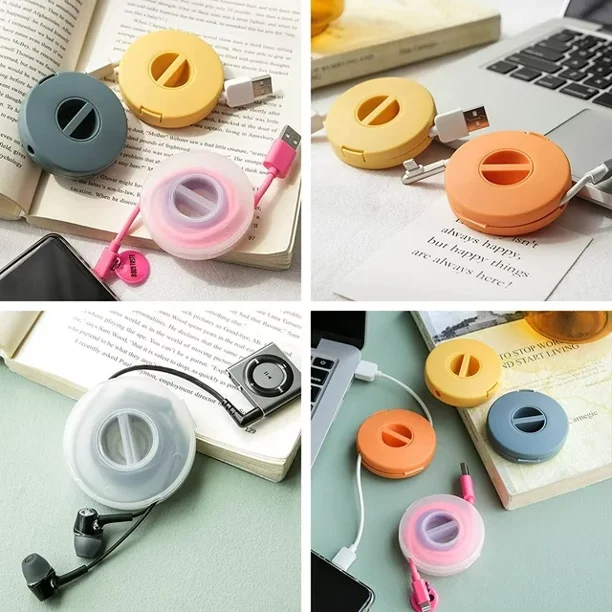 Reton 8pcs Portable Cable Winder, 4 Colors Round Cable Tidy Box Management, Retractable Extension Cable Reel For Wrapping Earbuds Usb Cable Mouse Cord