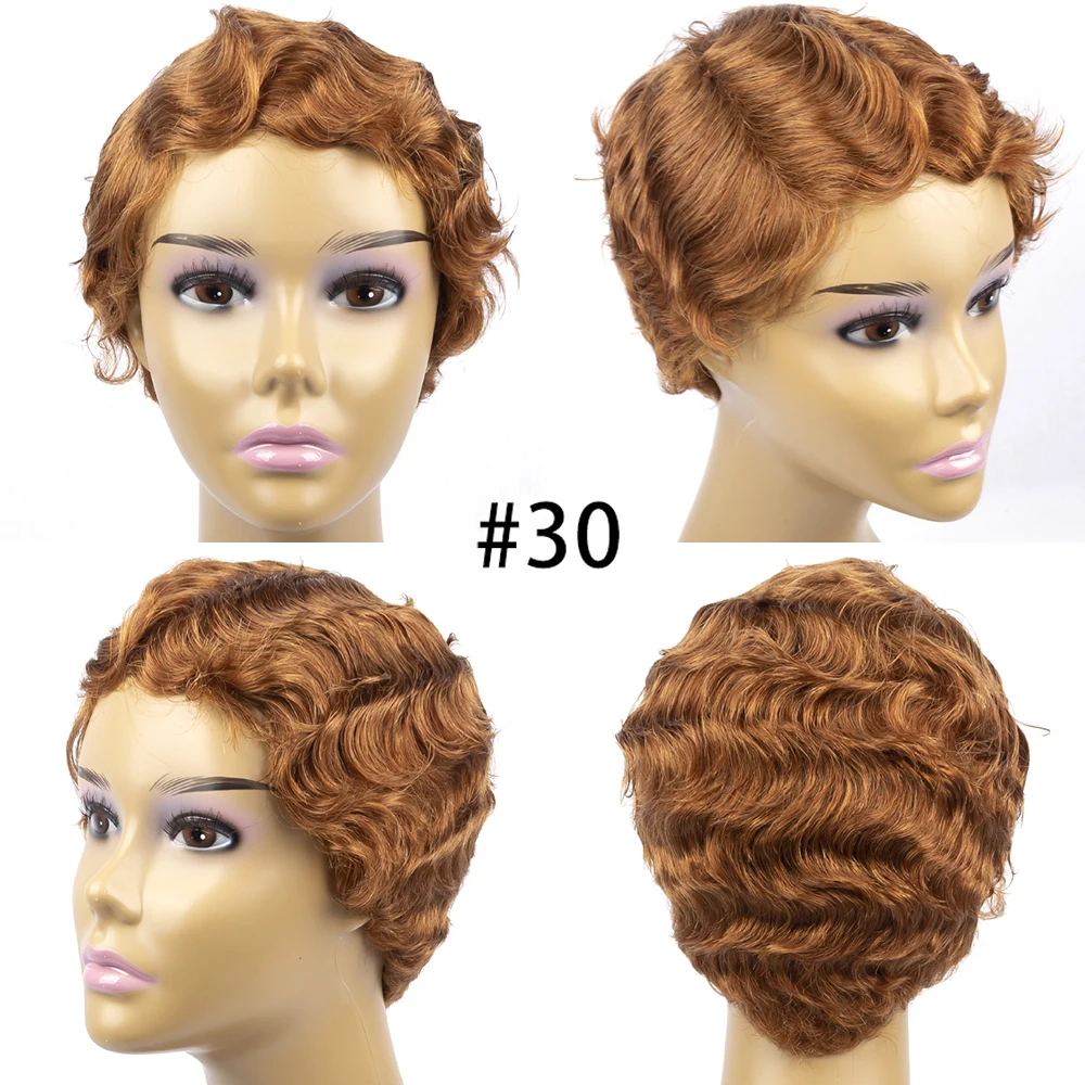 Short Pixie Cut Wigs for Black Women Mommy Brazilian Finger Ocean Wave Remy Human Hair Cheap Wig for Party Full Machine Made Wig