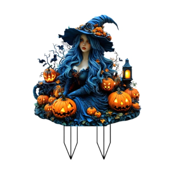 Estaca de jardín acrílica 2D plana para niña, decoración de Halloween, resistente a intemperie, letrero para cerca, suministros para fiestas, Linterna