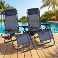 thumbnail image 3 of Set of 2 Folding Patio Lounge Chairs, Adjustable Reclining Chaise Loungers with Cup Holder Tray and Removable Headrest for Poolside, Beach and Backyard, 3 of 8