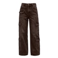thumbnail image 3 of LEAVINGSUO Straight Leg Cargo Jeans Trousers for Women Fashion High Waisted Pockets Solid Color Button Zipper Casual Denim Pants Coffee XXL, 3 of 7