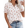 thumbnail image 4 of PRETTYGARDEN Summer Short Sleeve V Neck Shirts for Women Trendy Floral Print Loose Ruffle Tops Business Casual Blouses, 4 of 8