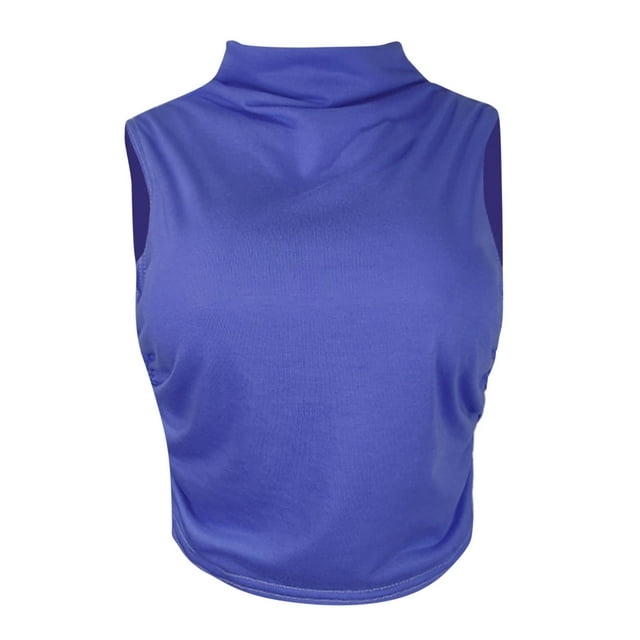 Chbgutlmr Hauts de Sortie pour Femmes Col Haut Débardeur Froncé Ajusté Décontracté Sans Manches Crop Tops