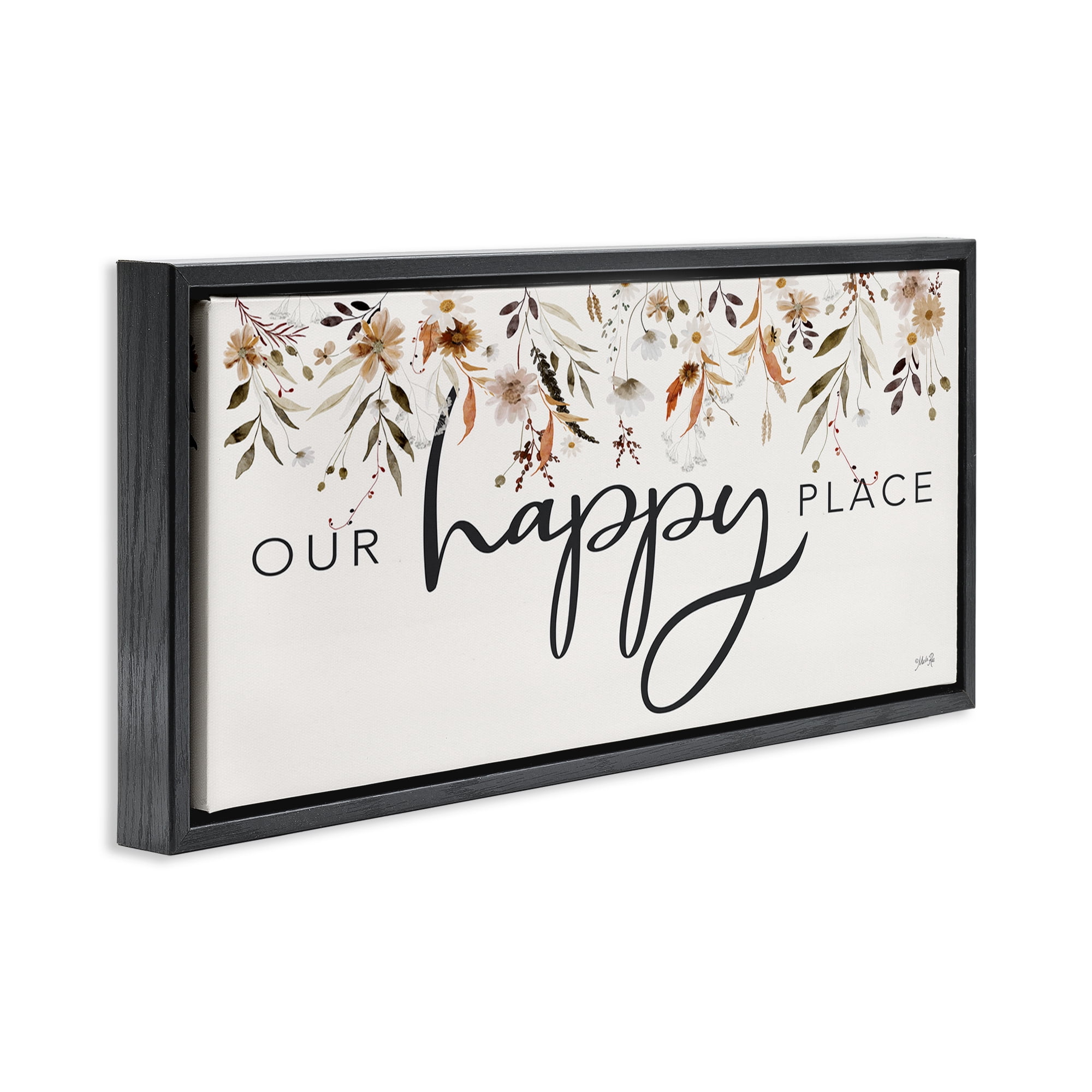 Stupell Industries Our Happy Place Florals Botanical & Floral Painting Black Floater Framed Art Print Wall Art, 25 x 11