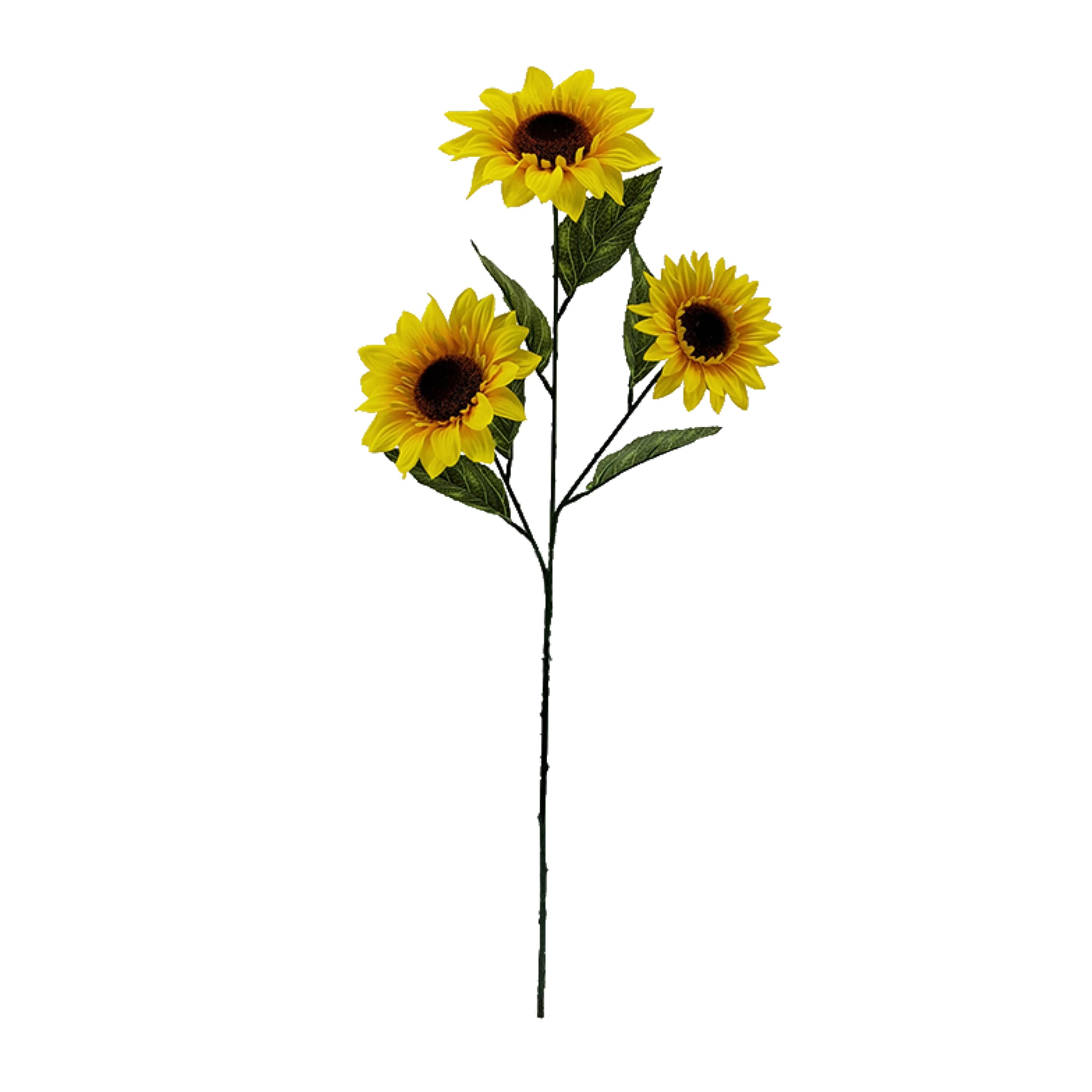 (3 pack) Mainstays 28" Artificial Flower Sunflower Stem, Yellow. Indoor Use.