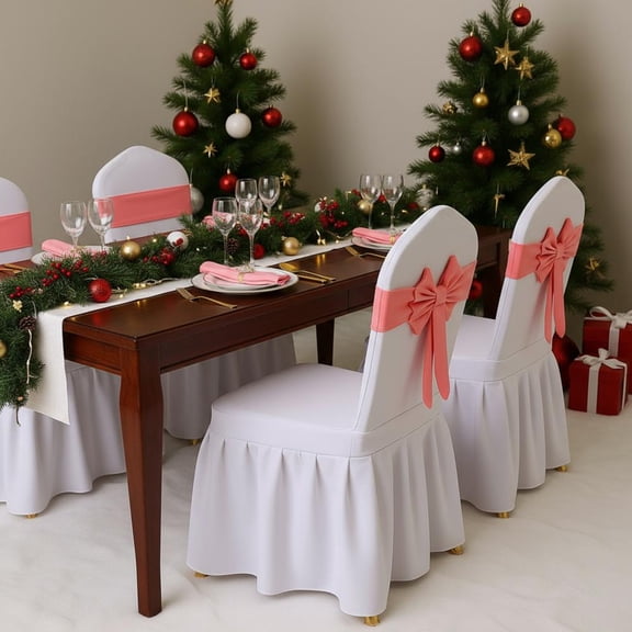 Outoloxit Stretch Christmas Bow Chair Decoration Ties, 40 Inch Polyester Holiday Chair Back Ribbon for Wedding and Party Decor