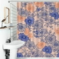 thumbnail image 4 of Peach Background Blue Orange Floral Print Shower Curtains - Bath Shower Curtain Set with 12 Hooks for Adults Kids Bathroom Decor Accessories, 4 of 7