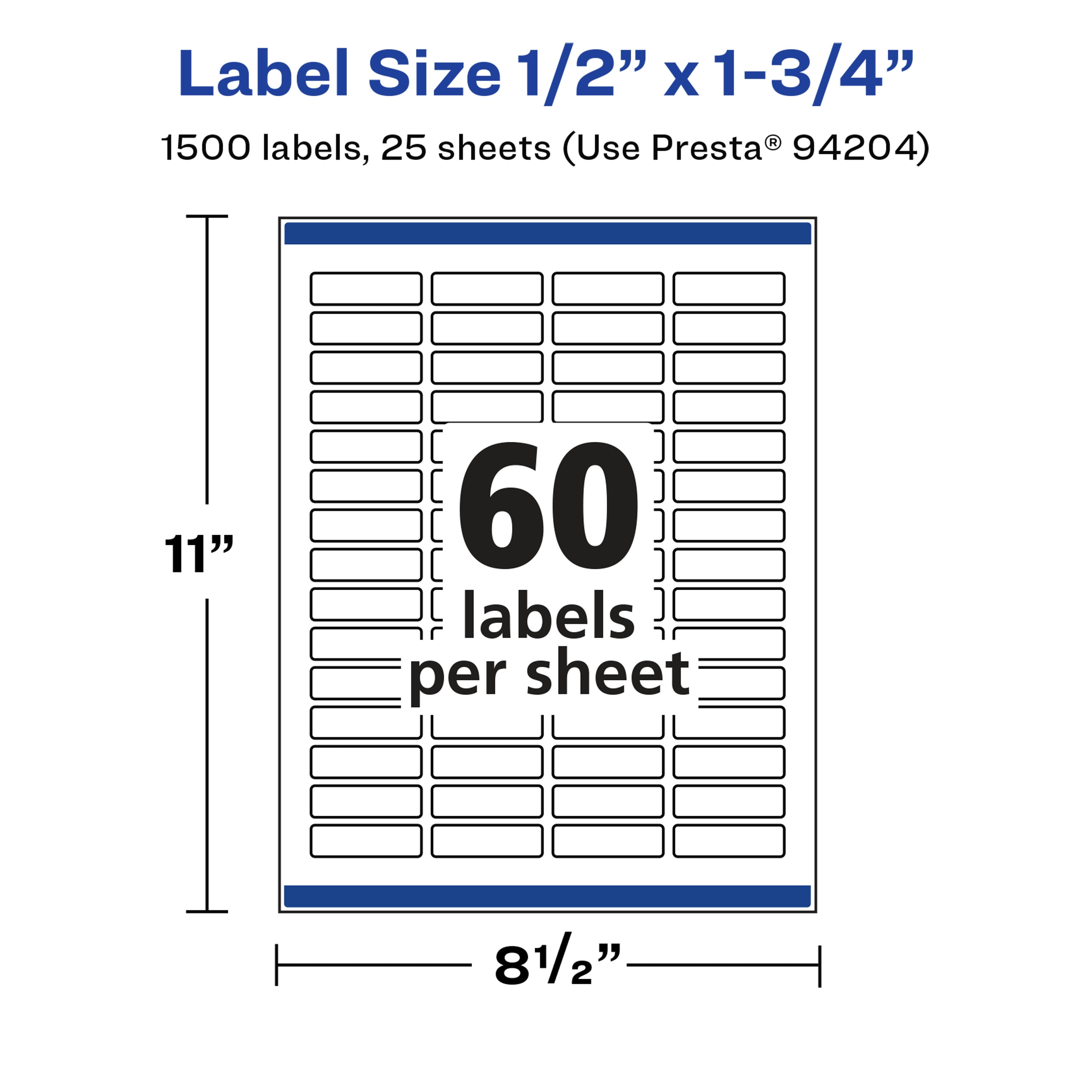 Avery Glossy White Rectangle Labels, .5" x 1.75", 1,500 Total