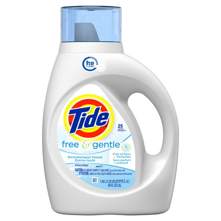 Tide Free & Gentle, HE Turbo Clean, Liquid Laundry Detergent, 25 loads, 40 fl (Best Loads For 25 06)