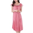 thumbnail image 5 of Tnhcen Plus Size Nightgown Women's Summer Sleepwear Sexy Lace Trim Short Sleeve Nightdress Ice Silk Midi Nightgown L-2XL Available in pink and purple, 5 of 9