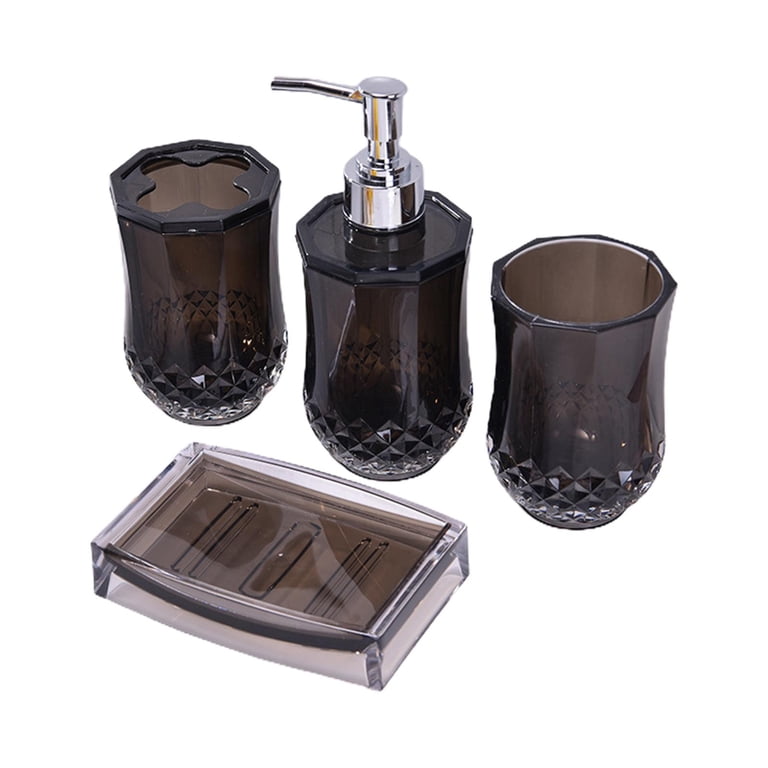 Acrylic Bathroom Accessories Set Apartment Necessities Bottle Soap Tray  Mouthwash Cup Tumbler Modern Bath Stuff Decor Countertop Neat Black