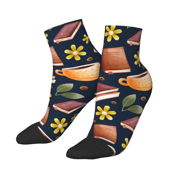Low Cut Unisex Novelty Crew Socks Casual Ankle Socks for Men Women, Color Coffee Book
