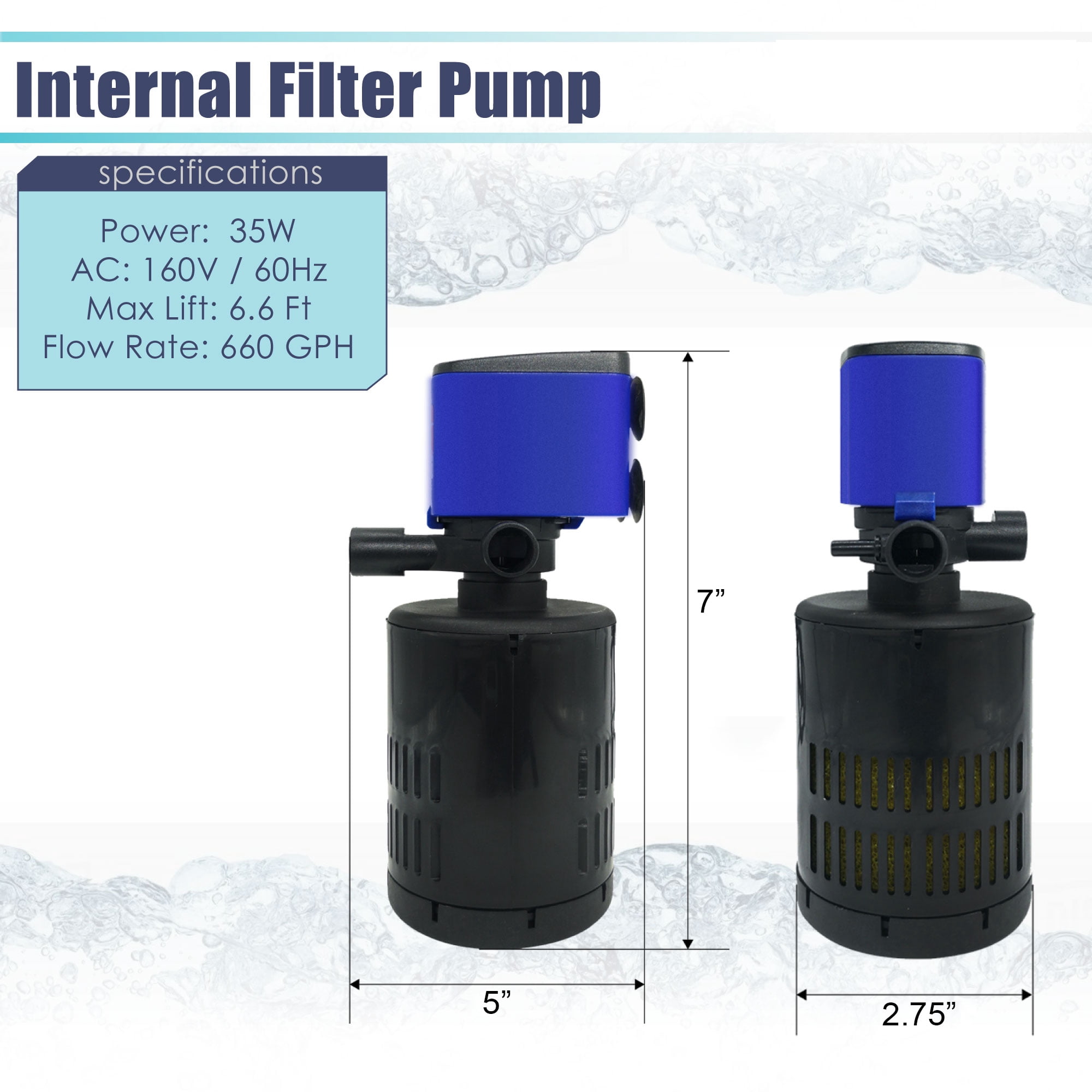 Aqua Dream 3In1 Aquarium Internal Filter Water Pump Oxygen 660 GPH